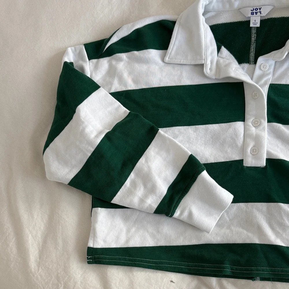 JoyLab Green and White Striped Crop Top - Picture 4 of 5